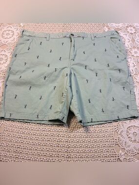George Mens Shorts Size 44 Mint Green Hula Girl Print Flat Front Chino Stretch